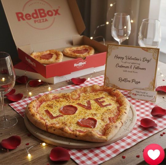 Heart-shaped RedBox pizza